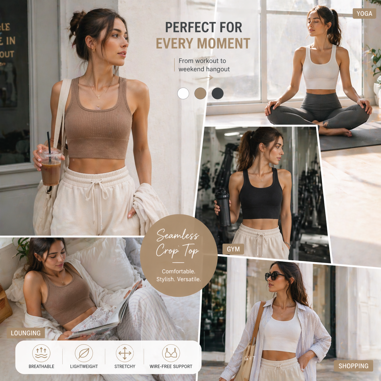 Women Seamless Ribbed Crop Top - Tank Top Ribbed บทวิจารณ์และราคา