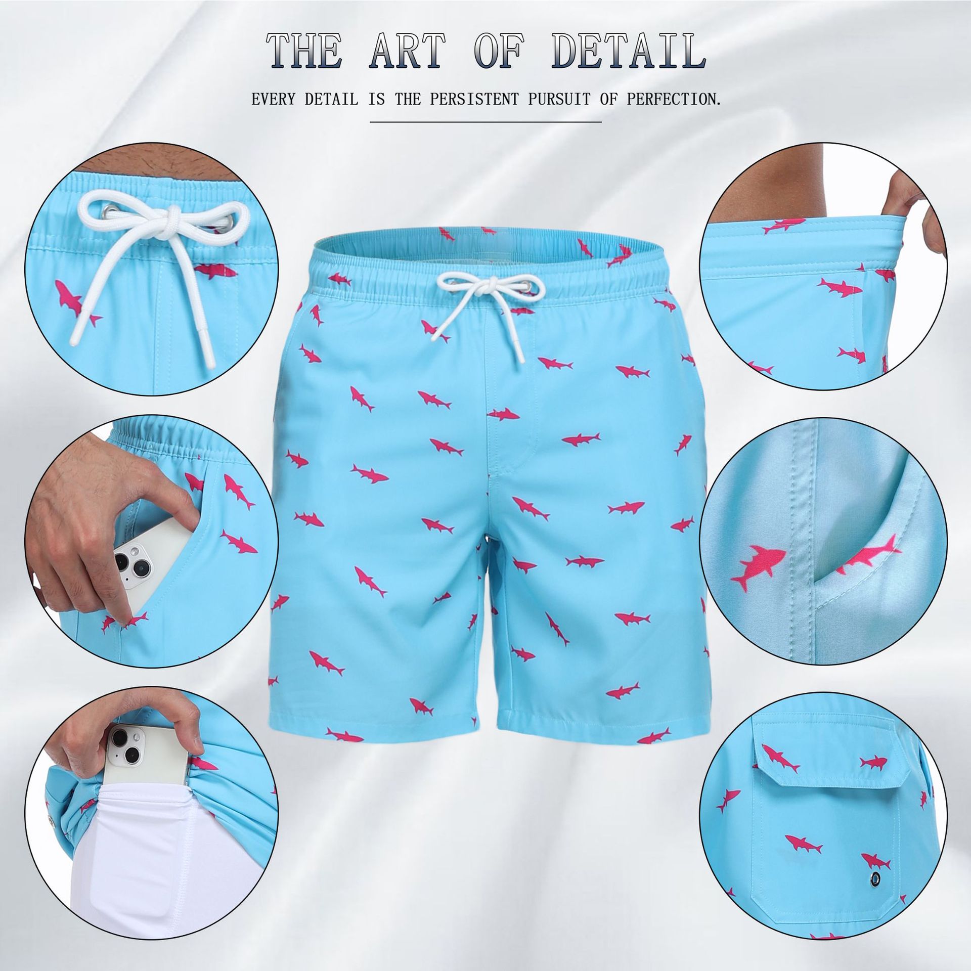 Mens Shark Pattern 2 in 1 Boar - Long Leg Trunk Men บทวิจารณ์และราคา