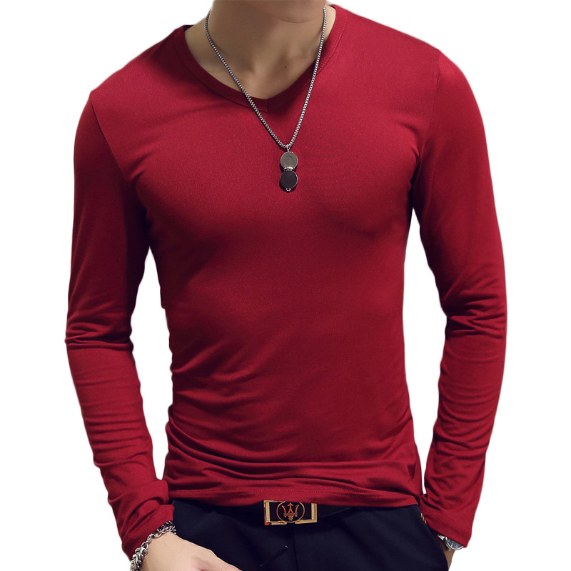 V Neck Mens T Shirts Plain Lon - Undershirt Crew Neck บทวิจารณ์และราคา