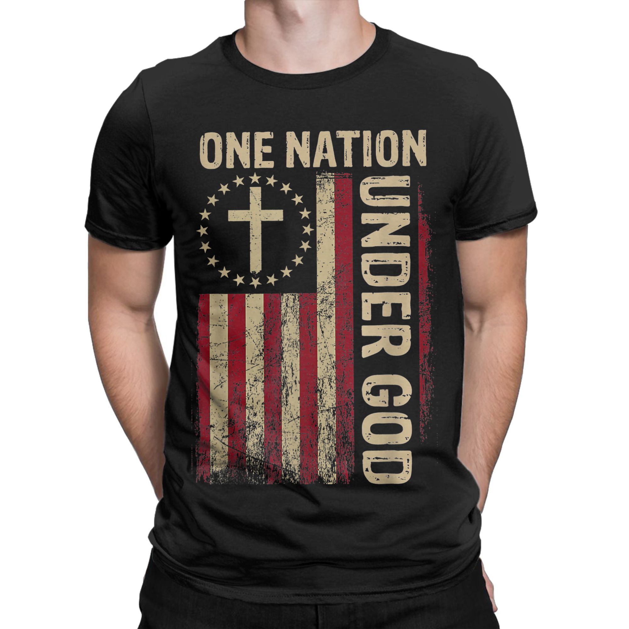 One Nation Under God Flag 4th  - Undershirt Crew Neck บทวิจารณ์และราคา