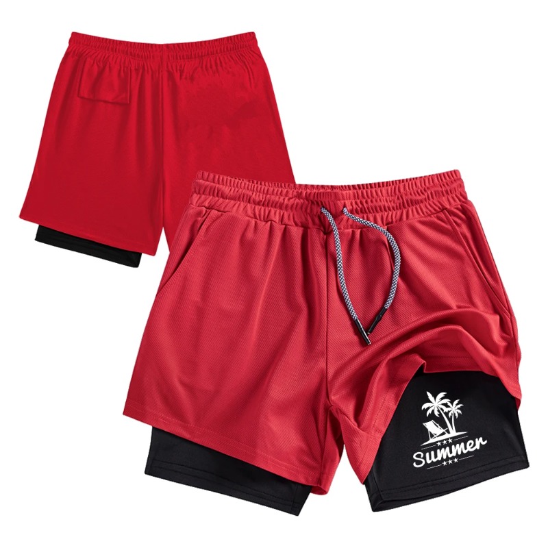 Summer Men's Double Layer Runn - Compression Shorts Athletes บทวิจารณ์และราคา