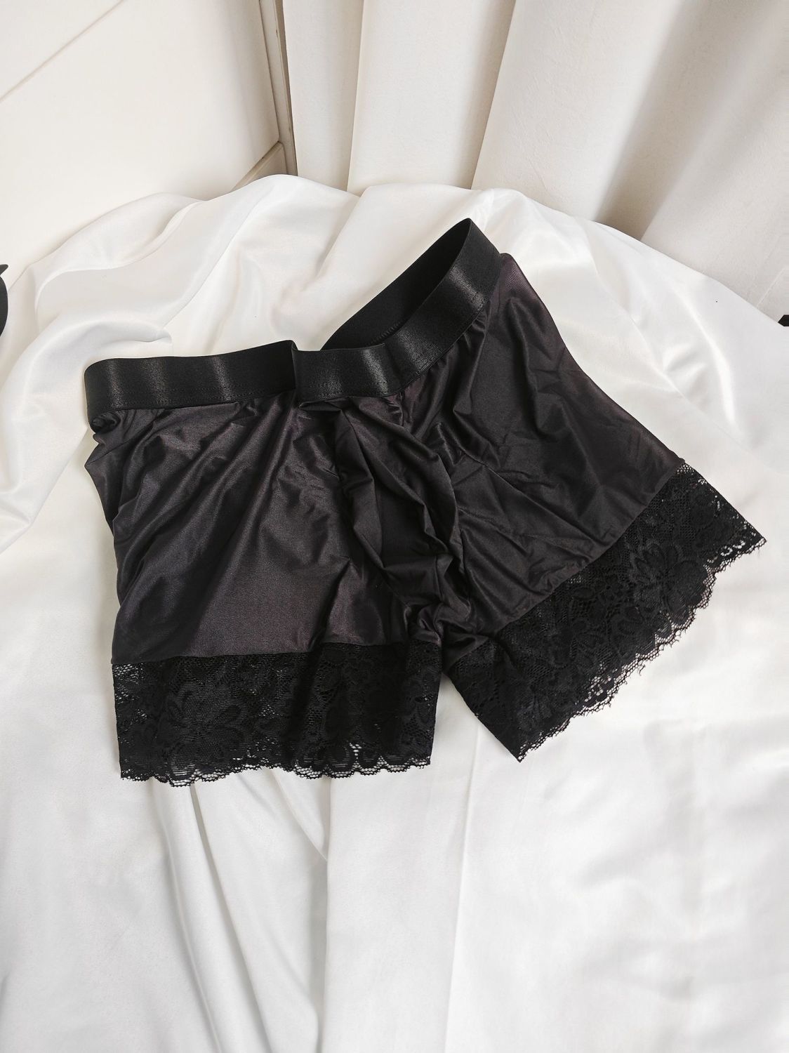Sexy Man's Glossy Lace Hem Sho - Pouch Boxer Pouch บทวิจารณ์และราคา